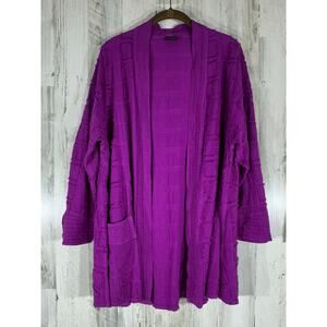 Dairi Fashion Cardigan Purple Open Front Textured Frayed Fabric Large